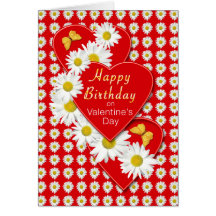 Birthday on Valentine's Day Daisy Hearts Card