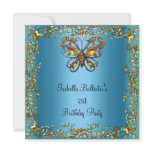 Birthday Party 21st Butterfly Teal Blue Gold Custom Announcement