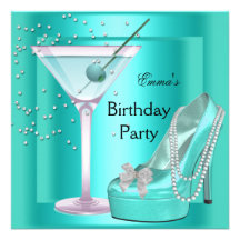 Birthday Party Aqua Teal Blue Turquoise Shoes Custom Invitations