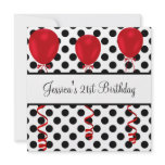 Birthday Party Black & White Spots Red Balloons Personalized Invite