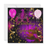 Birthday Party Celebration Pink Masks Black Personalized Invites