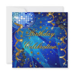 Birthday Party Celebration Retro Blue Disco Ball Custom Invitation