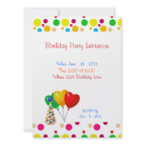 Birthday Party Colour Dots Balloons Invitation