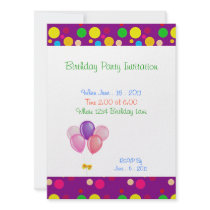 Birthday Party Colour Dots Balloons Invitation