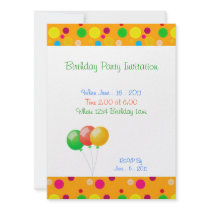 Birthday Party Colour Dots Balloons Invitation