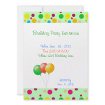 Birthday Party Colour Dots Balloons Invitation