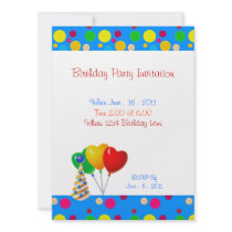 Birthday Party Colour Dots Balloons Invitation