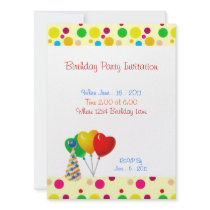 Birthday Party Colour Dots Balloons Invitation