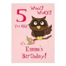 Birthday Party-Cute Owl+Cupcakes/Ice-cream Personalised Invite