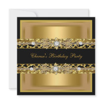 Birthday Party Elegant Black Gold Diamond Jewel 2 Announcements