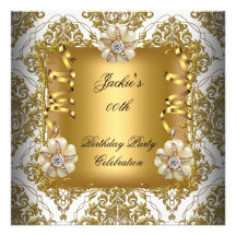 Birthday Party Elegant Gold White Silver Damask Custom Invitations