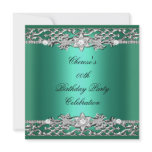 Birthday Party Elegant Jade Green Silver Diamond Announcements