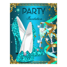 Birthday Party Gold Blue Shoes Personalised Invites