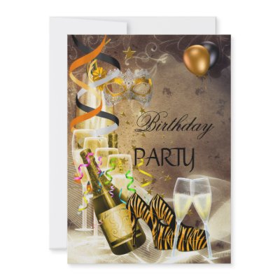 Birthday Party Gold Champagne Shoes mask Personalized Invites by PartyCenter