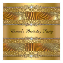 Birthday Party Gold on Gold Diamond Personalised Invitations