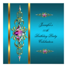 Birthday Party Gold Teal Lilac Pink Image Custom Invitations
