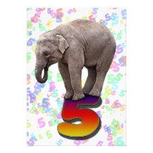 Birthday party invitation 5, with happy elephants