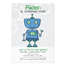 Birthday Party Invitation | Boy's Robot Theme