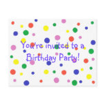 Birthday Party invitation, colorful dots, postcard