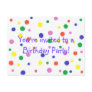 Birthday Party invitation, colorful dots, postcard