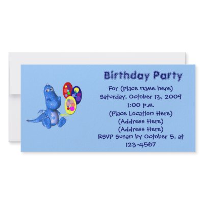 Birthday Party Invitation Cut Blue Dragon Balloons by SmilinEyesTreasures