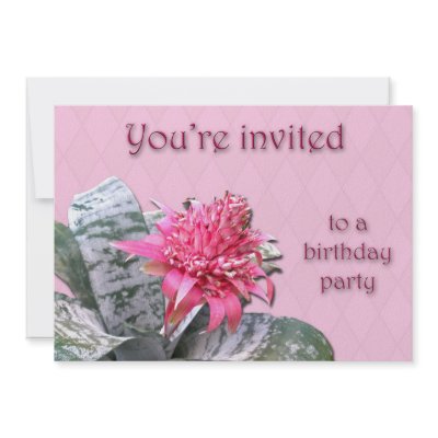 Birthday Party Invitation Pink Bromeliad by CarolsCamera