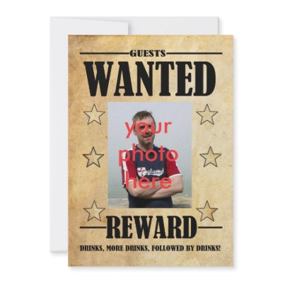 Birthday Party Invitation Wanted Photo Card by moonlake