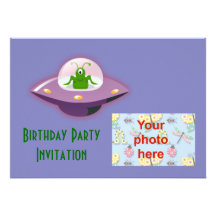 Birthday party invitation with alien add photo