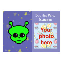 Birthday party invitation with alien add photo
