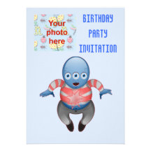 Birthday party invitation with alien add photo
