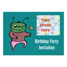 Birthday party invitation with alien add photo