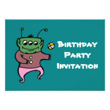 Birthday party invitation with alien playing ball