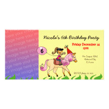 Birthday party invitations (pink pony) photo card template