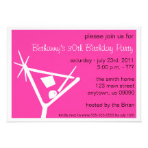 Birthday Party Invite Martini Glass (Pink)