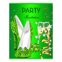 Birthday Party Lime Green Gold Shoes Custom Invitations