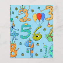 Birthday Party Numbers, on Pale Blue. Flyer Design