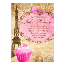 Birthday Party Paris Card Eiffel Tower Sweet 16 Pi Personalized Invites
