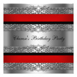 Birthday Party Red Silver Black Diamond Custom Announcements