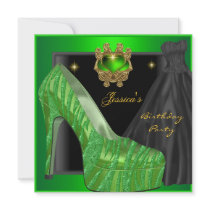 Birthday Party Shoe Gold Lime Green Black Zebra Invites