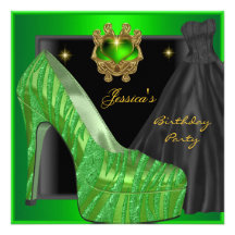 Birthday Party Shoe Gold Lime Green Black Zebra Invites