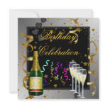 Birthday Party Silver Gold Black Champagne Personalized Invitations