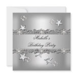 Birthday Party Silver Grey Pearl Diamond Personalized Invites