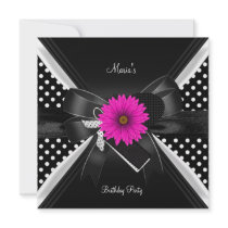 Birthday Party Spot Polka Dot  Black White Pink Invitations