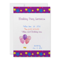 Birthday Party Stars Balloons Invitation