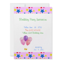 Birthday Party Stars Balloons Invitation