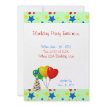 Birthday Party Stars Balloons Invitation