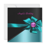 Birthday Party Teal Blue Black Pink Bow Jewel Custom Invites