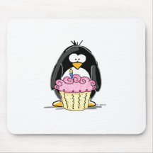 Birthday Penguin with Cupcake Mouse Pads