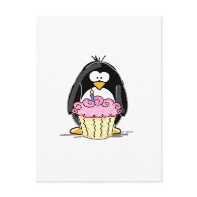 Birthday Penguin with Cupcake Postcards by penguinality