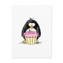 Birthday Penguin with Cupcake Postcards
